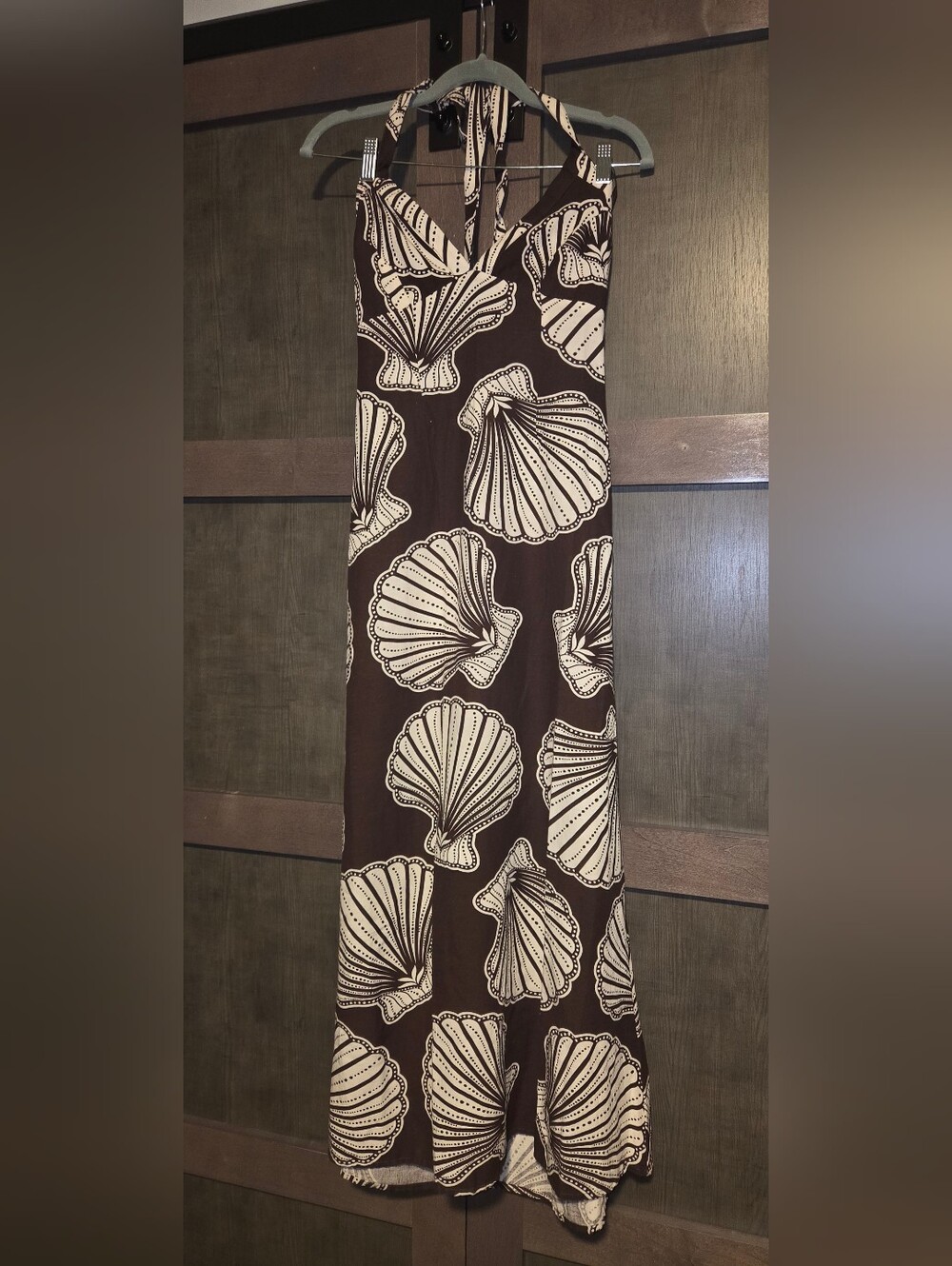 NWT Japna Brown Maxi Skirt with Cream Shell Print Small